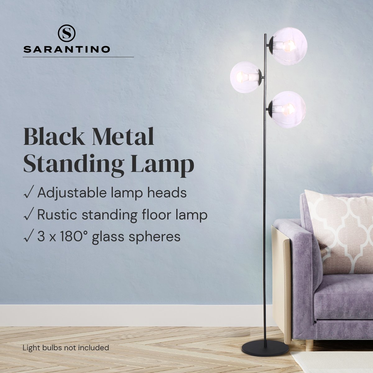 Sarantino 3 Light Black Metal Floor Lamp