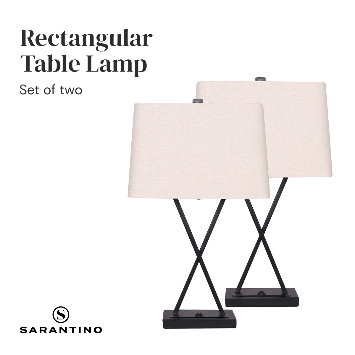 Sarantino Set of 2 Metal Rectangular Shade Table Lamp