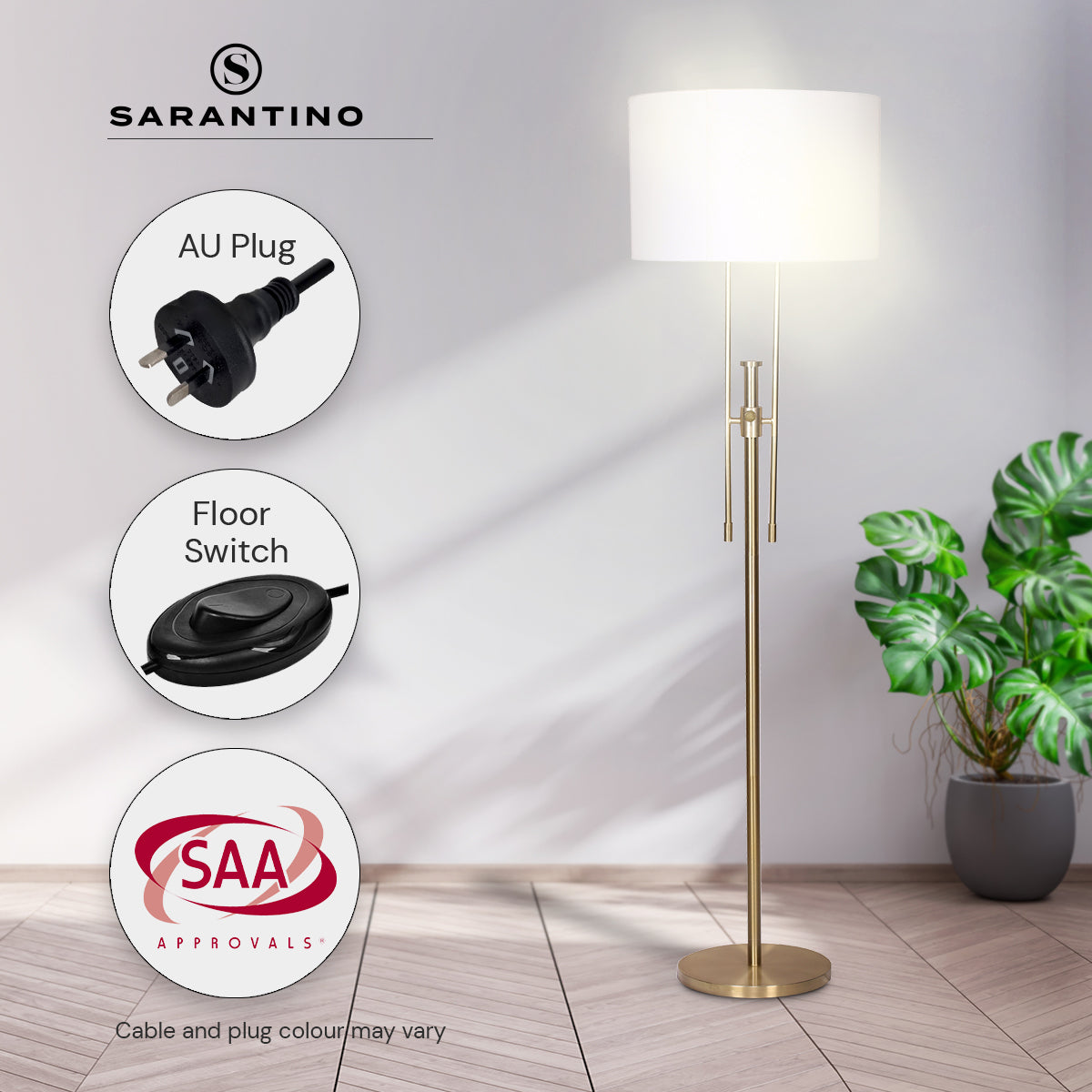 Sarantino Height Adjustable Metal Floor Lamp - Brushed Gold