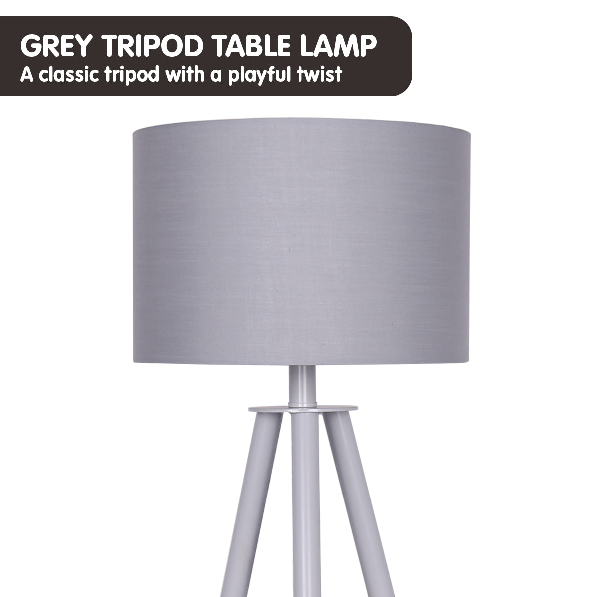 Sarantino Nordic Minimalist Tripod Lamp in Metal & Wood - Grey
