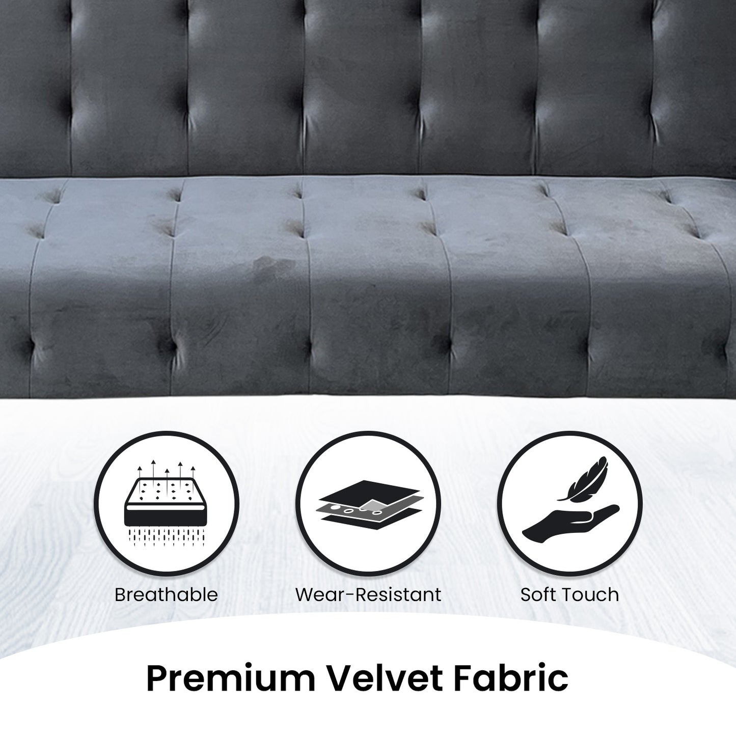 Sarantino Ava 3 Seater Tufted Velvet Sofa Bed - Dark Grey