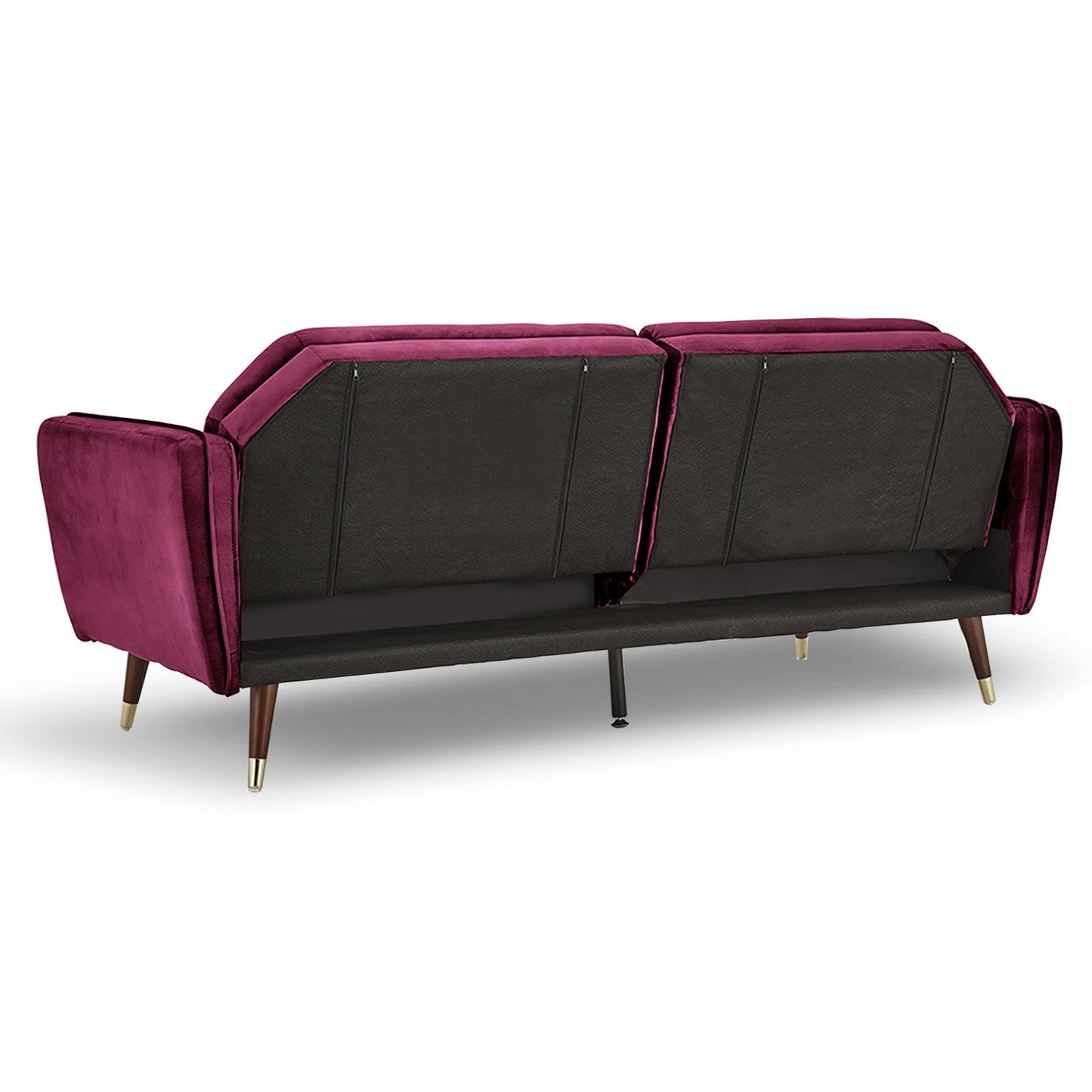 Sarantino Faux Velvet Tufted Sofa Bed - Burgundy