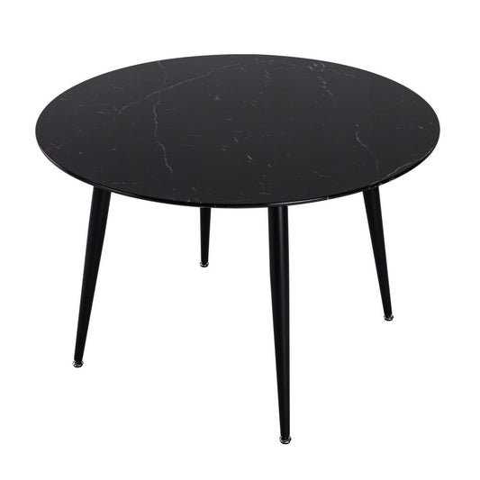 Round Minimalist Marble Effect Dining Table - Black