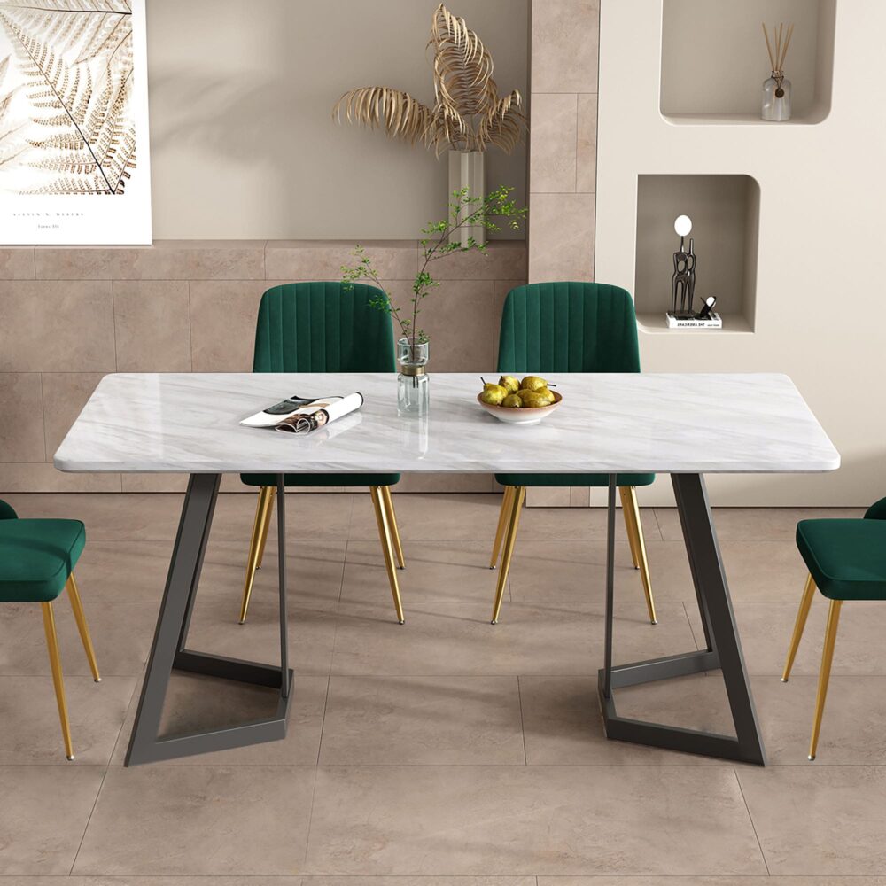 Rectangular Marble-Effect Dining Table