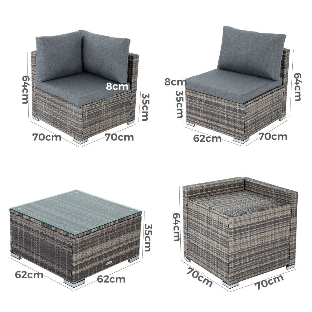 6PCS Outdoor Modular Lounge Sofa - Grey