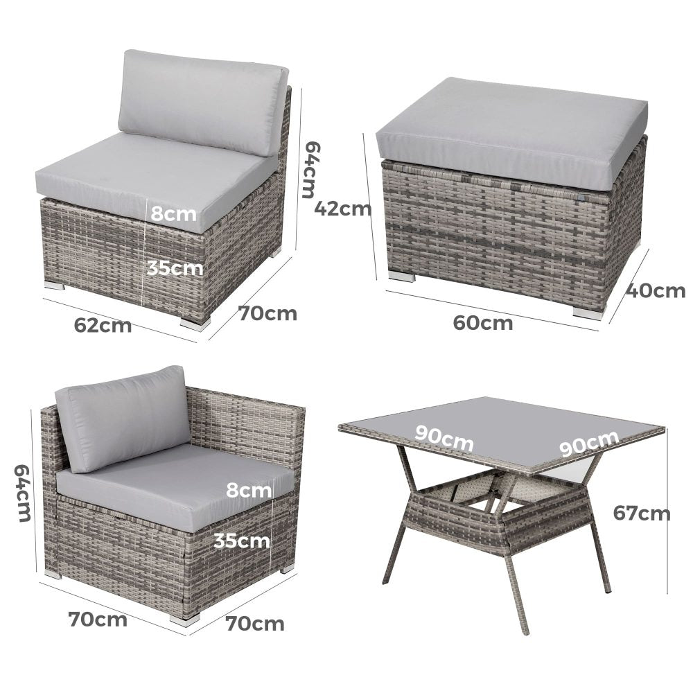 8PC Outdoor Dining Set Wicker Table & Chairs - Grey