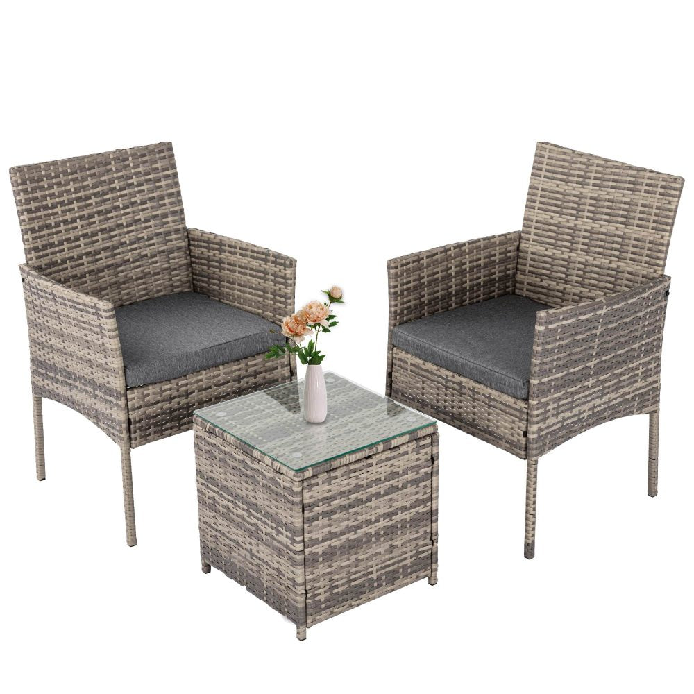 2 Seater PE Rattan Outdoor Furniture Set - Mixed Grey