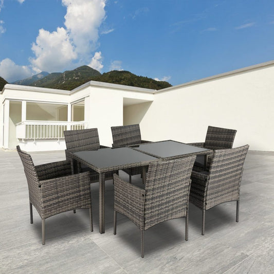 Rural Style Outdoor Wicker 6 Seater Dining Set - Grey