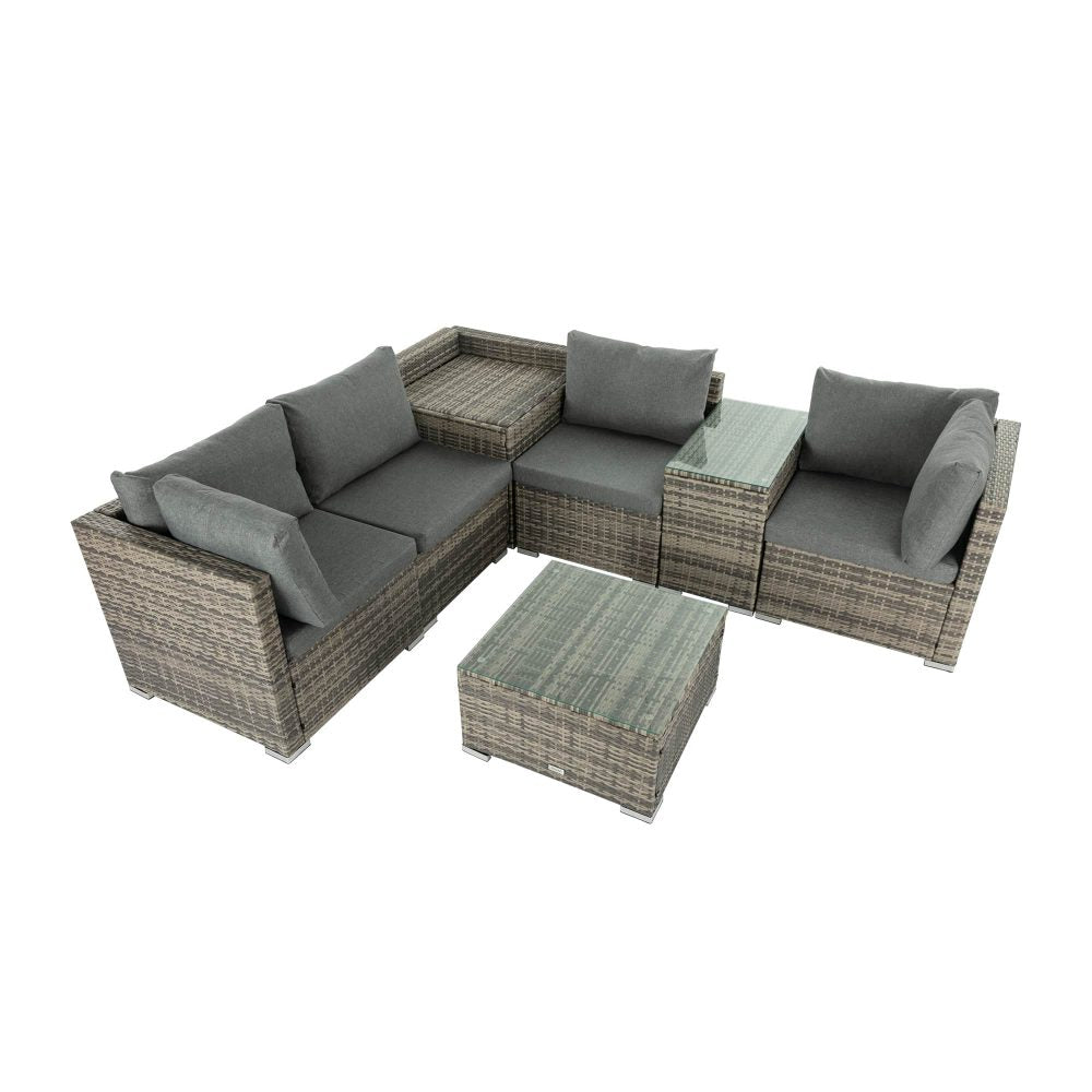 7PC Outdoor Wicker Lounge with Storage Corner - Grey