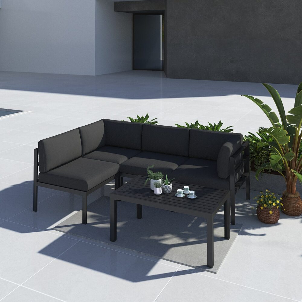 Outdoor Minimalist 5 Piece Lounge Set - Charcoal Grey
