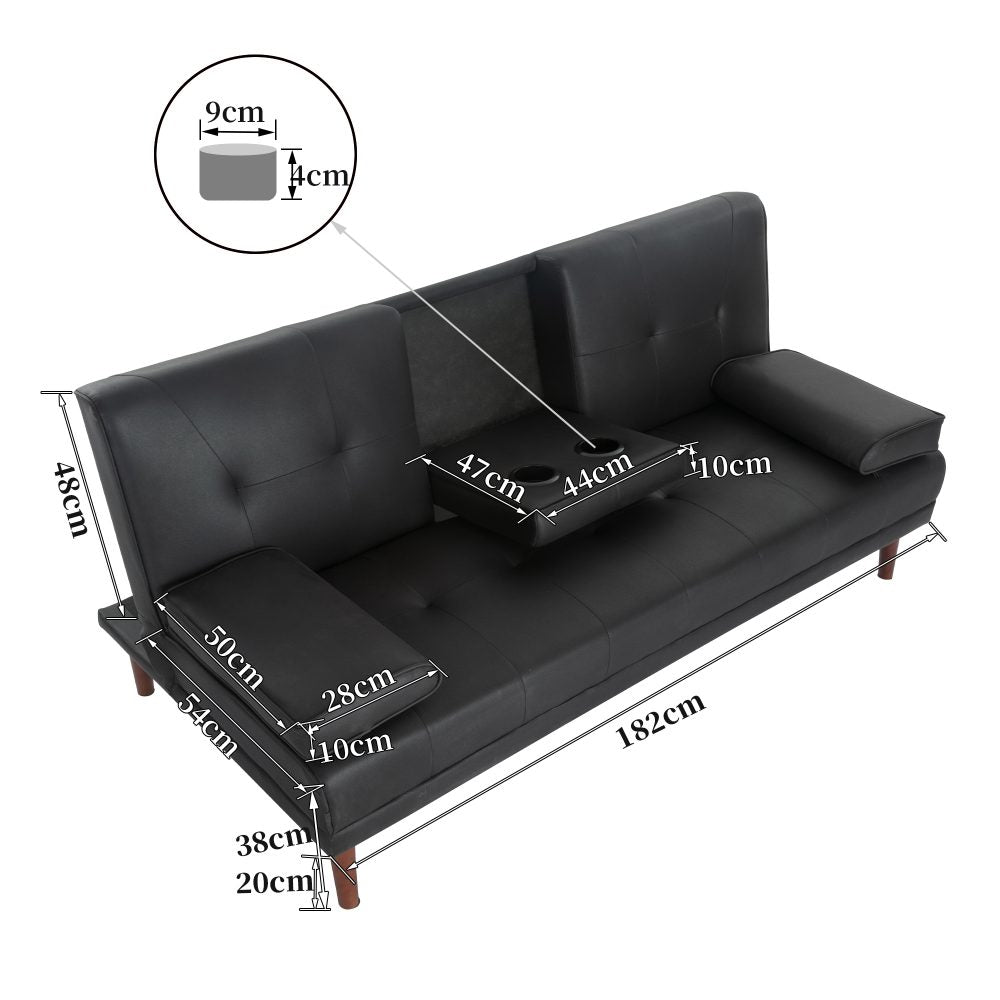 3 Seater Adjustable Sofa Bed - Black