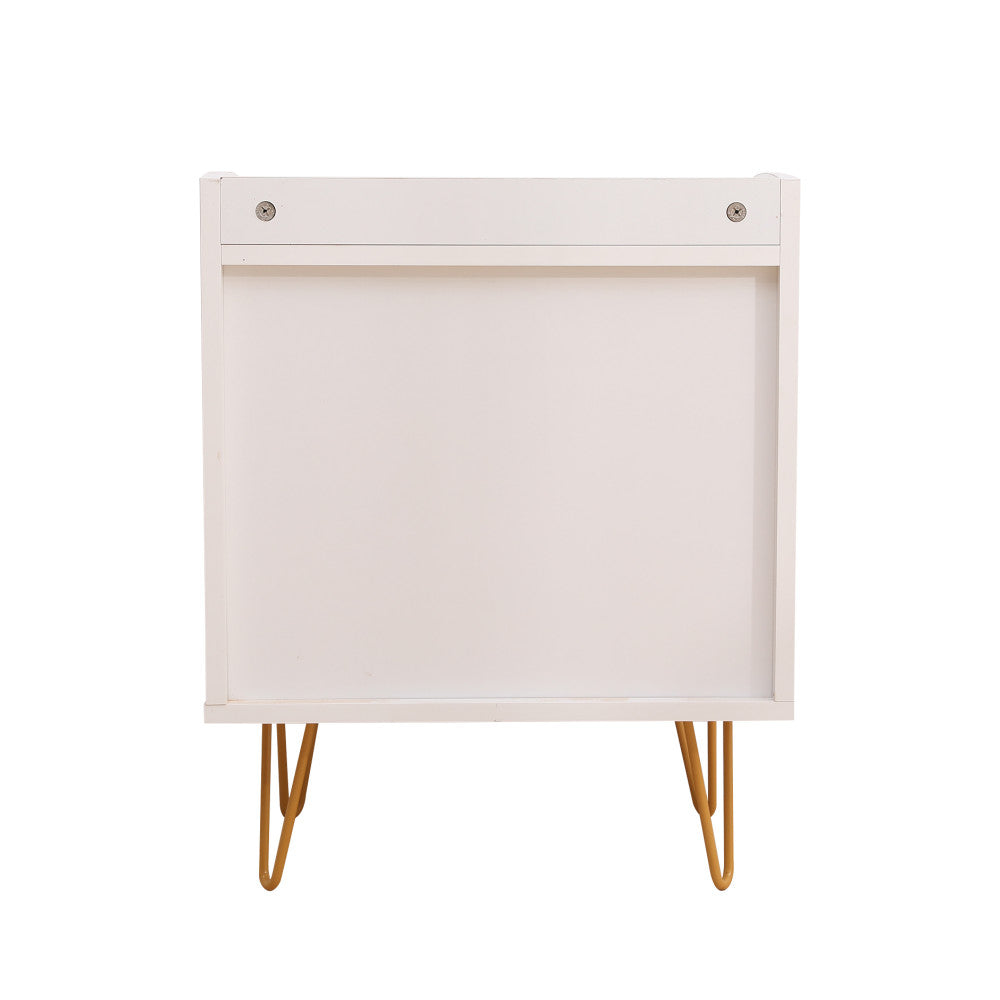 3 Drawer Bedside Table with Gold Steel Legs - White
