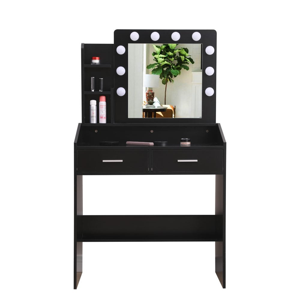 Diana Vanity Set with Shelves Cushioned Stool and Lighted Mirror - Black