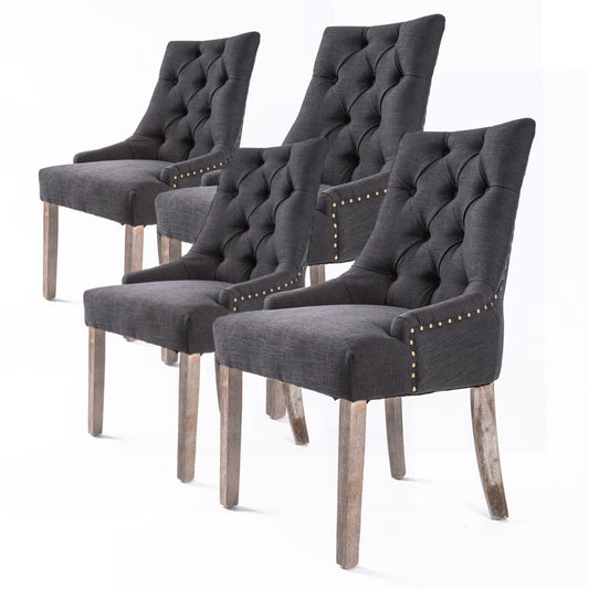 La Bella 4 Set French Provincial Dining Chair - Black Charcoal