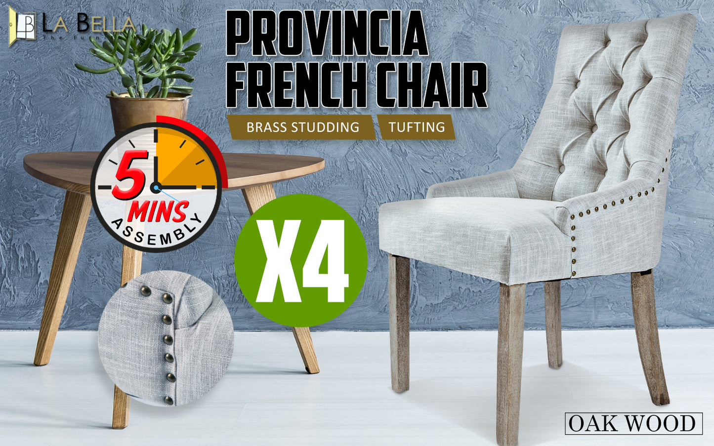 La Bella 4 Set French Provincial Dining Chair - Grey