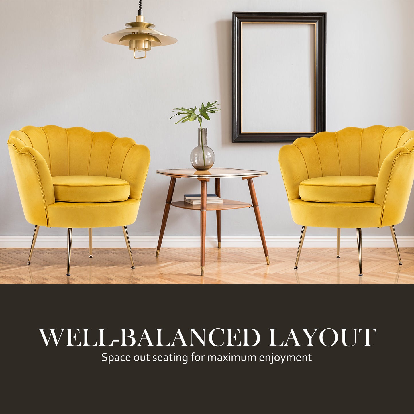 La Bella Shell Scallop Accent Velvet Lounge Chair - Yellow