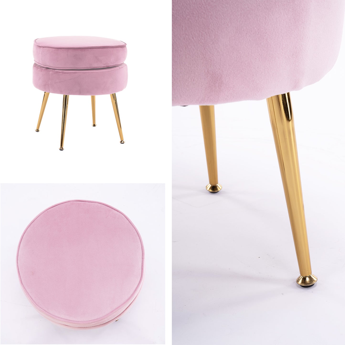La Bella Round Velvet Ottoman - Pink