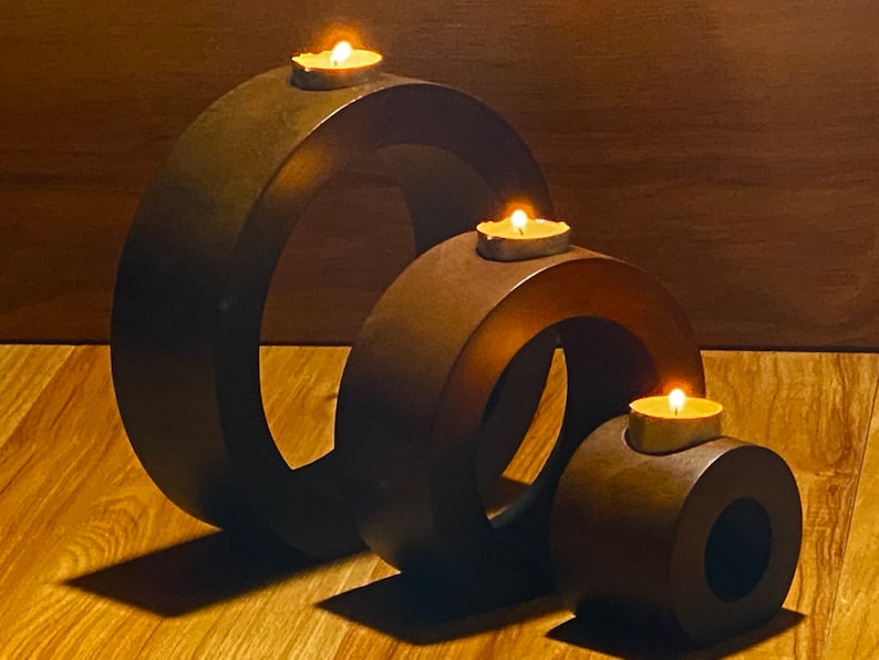 Set of 3 Concentric Wooden Candle Holder