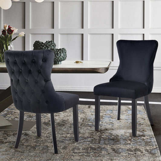 Paris Black Velvet Dining Chairs Tufted Back - Set of 2