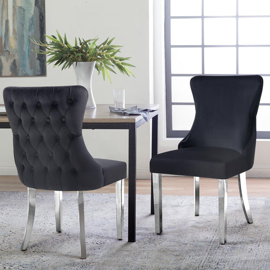 Paris Black Velvet & Silver Dining Chairs - Set of 2