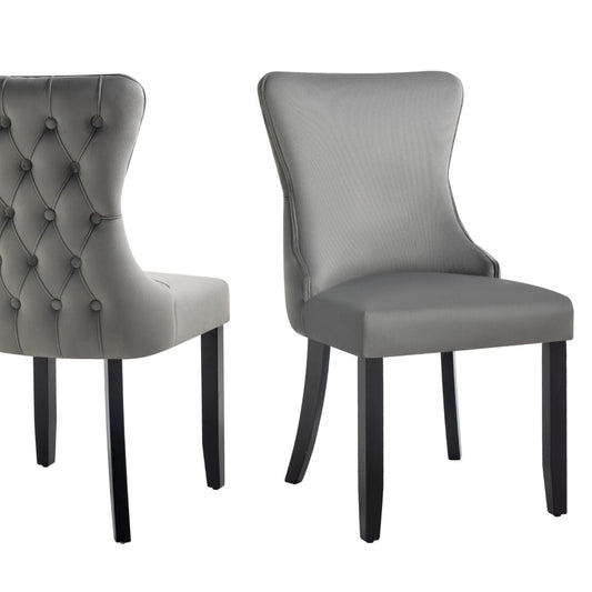Paris Dark Grey Velvet Dining Chairs Tufted Back - Set of 2