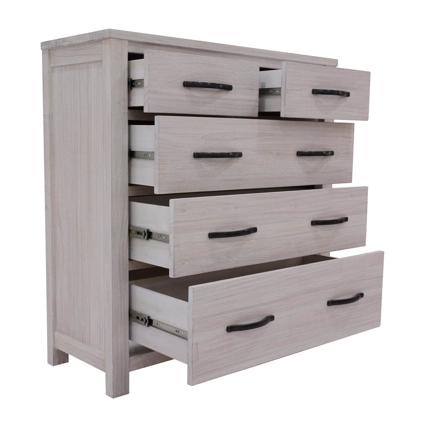 Solid Ash Wood Tallboy 5 Chest of Drawers - White