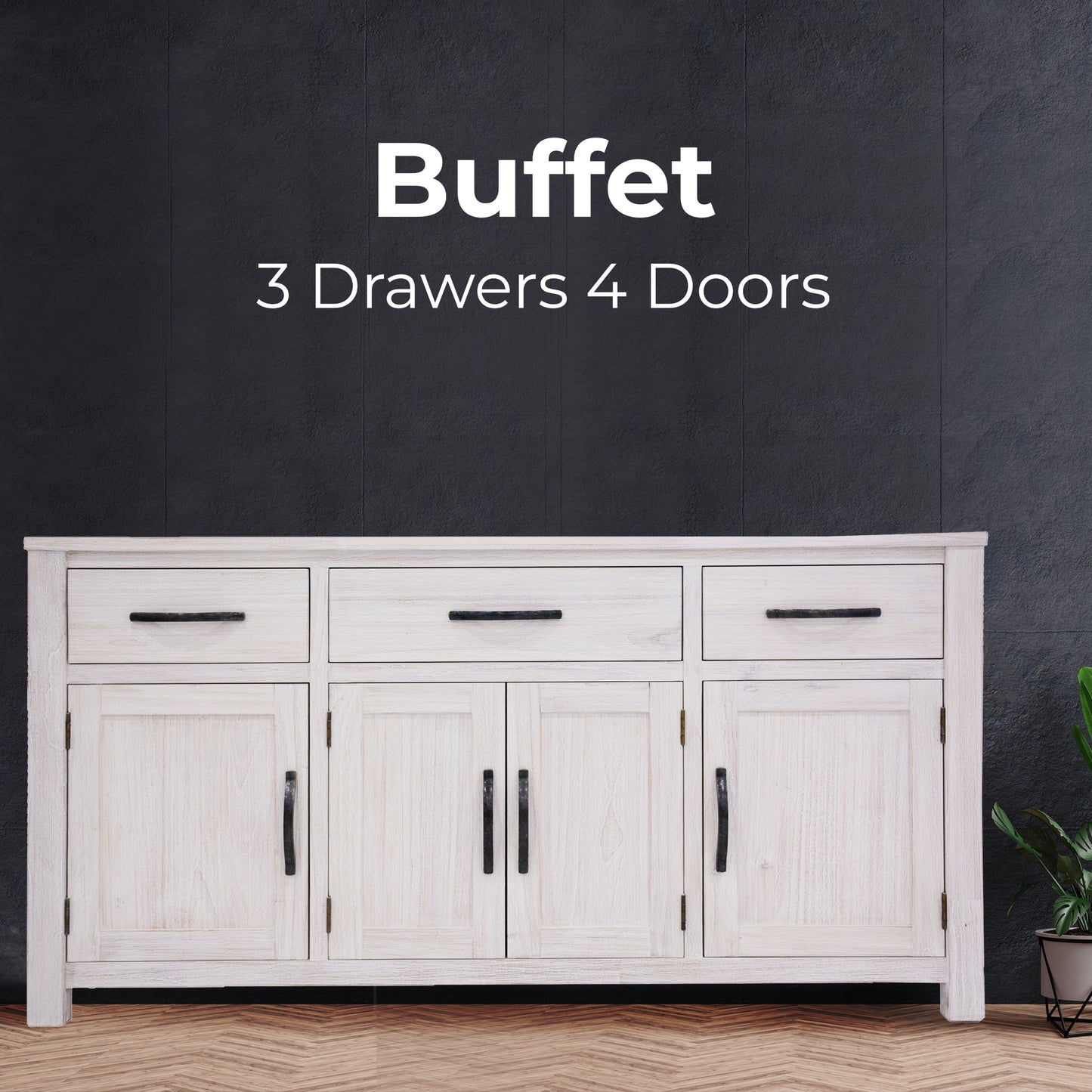 Foxglove Buffet Table Solid Mt Ash Timber Wood 158cm- White
