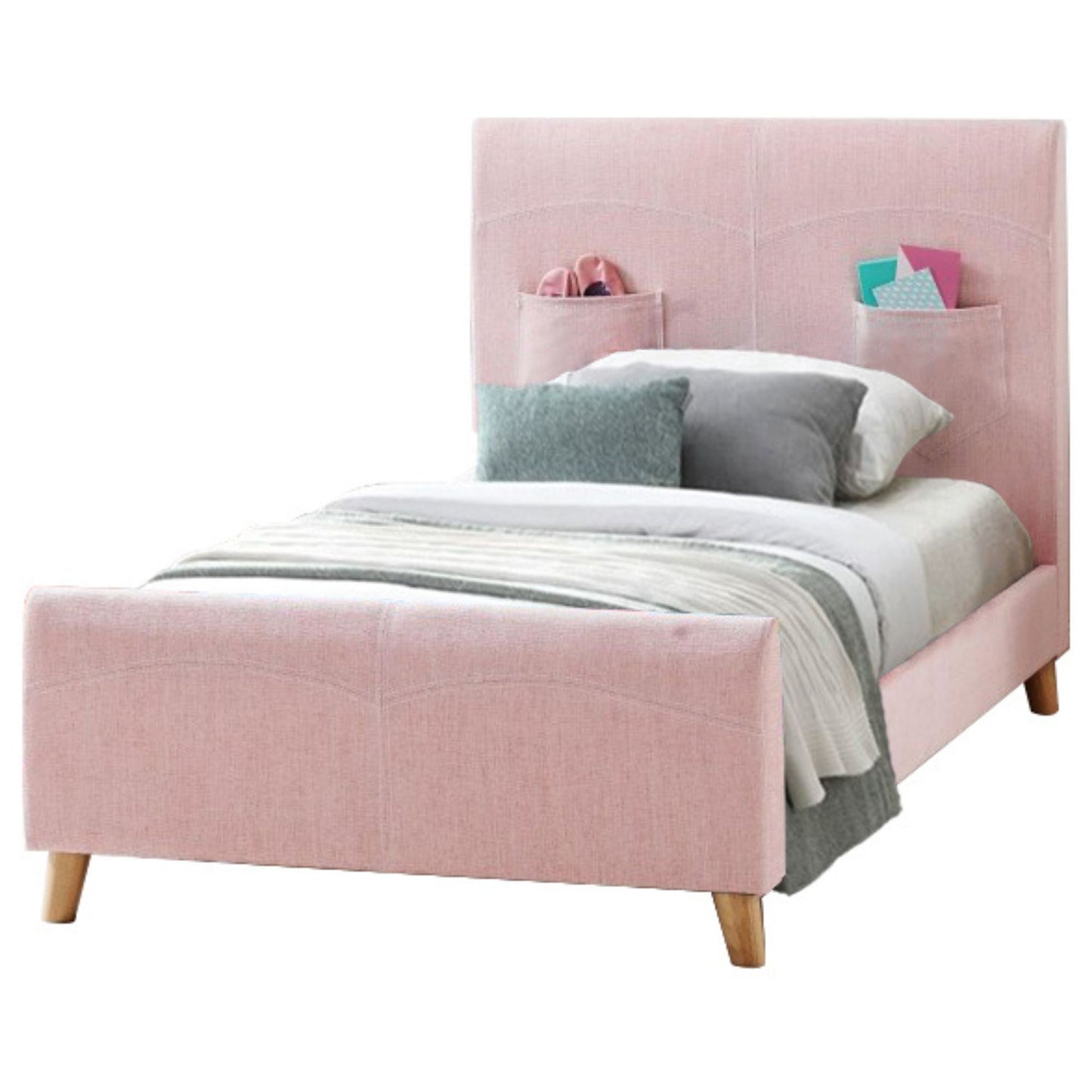 Phlox Kids Single Bed Fabric Upholstered Bed Frame - Pink