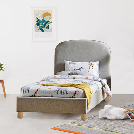 Bambino Kids King Single Bed Fabric Upholstered Frame - Light Grey