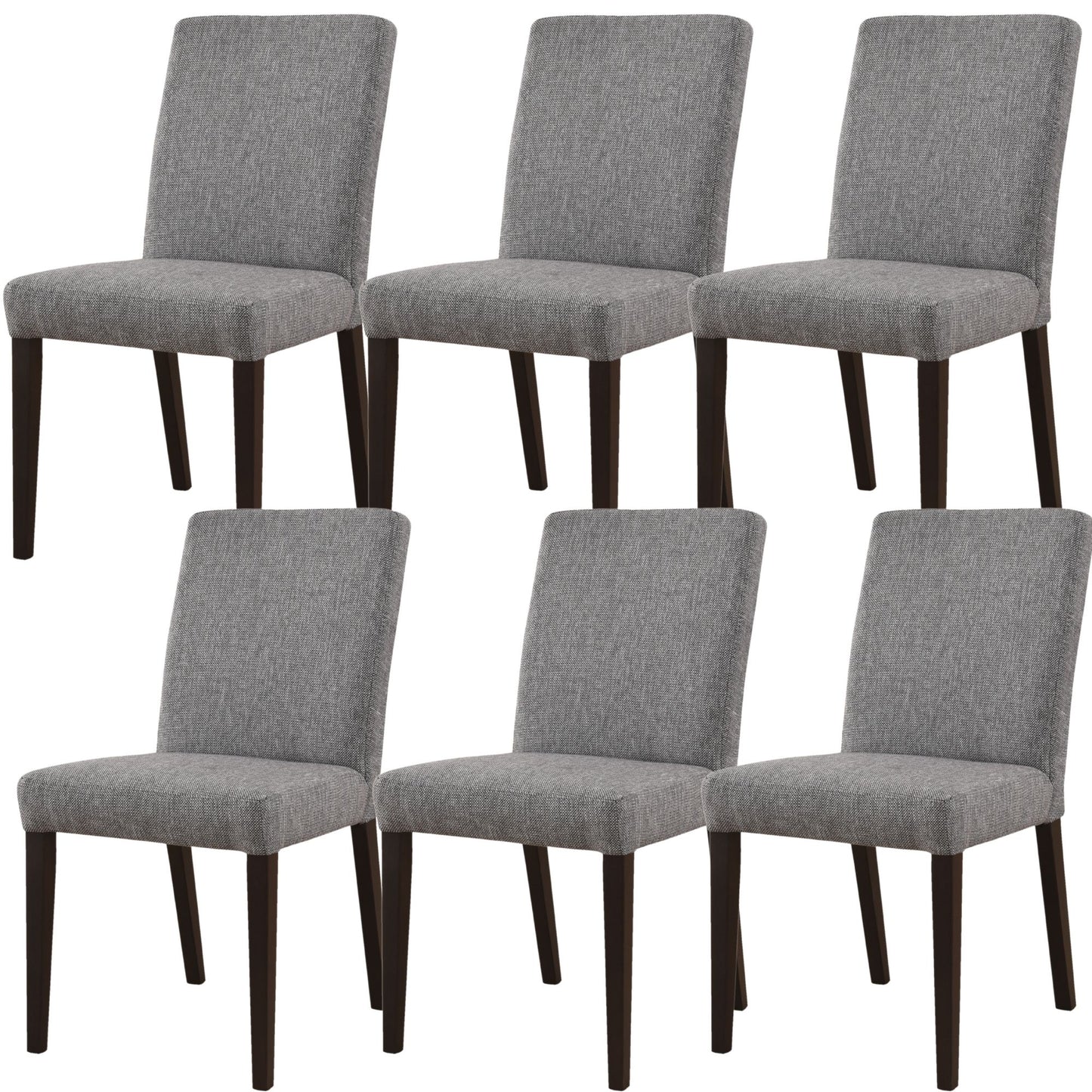 Set of 6 Fabric Upholstered Solid Wood Dining Chairs - Granite