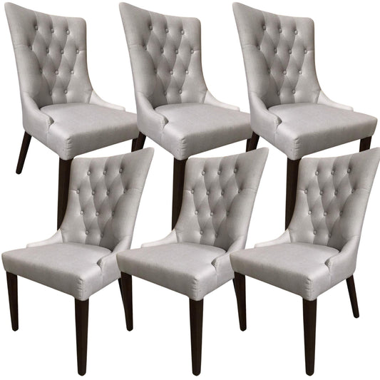 Florence Set of 6 French Provincial Solid Timber Wood with Fabric Dining Chairs - Light Grey