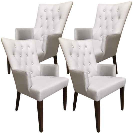 Florence Set of 4 French Provincial Solid Timber with Carver Fabric Dining Chairs - Light Grey