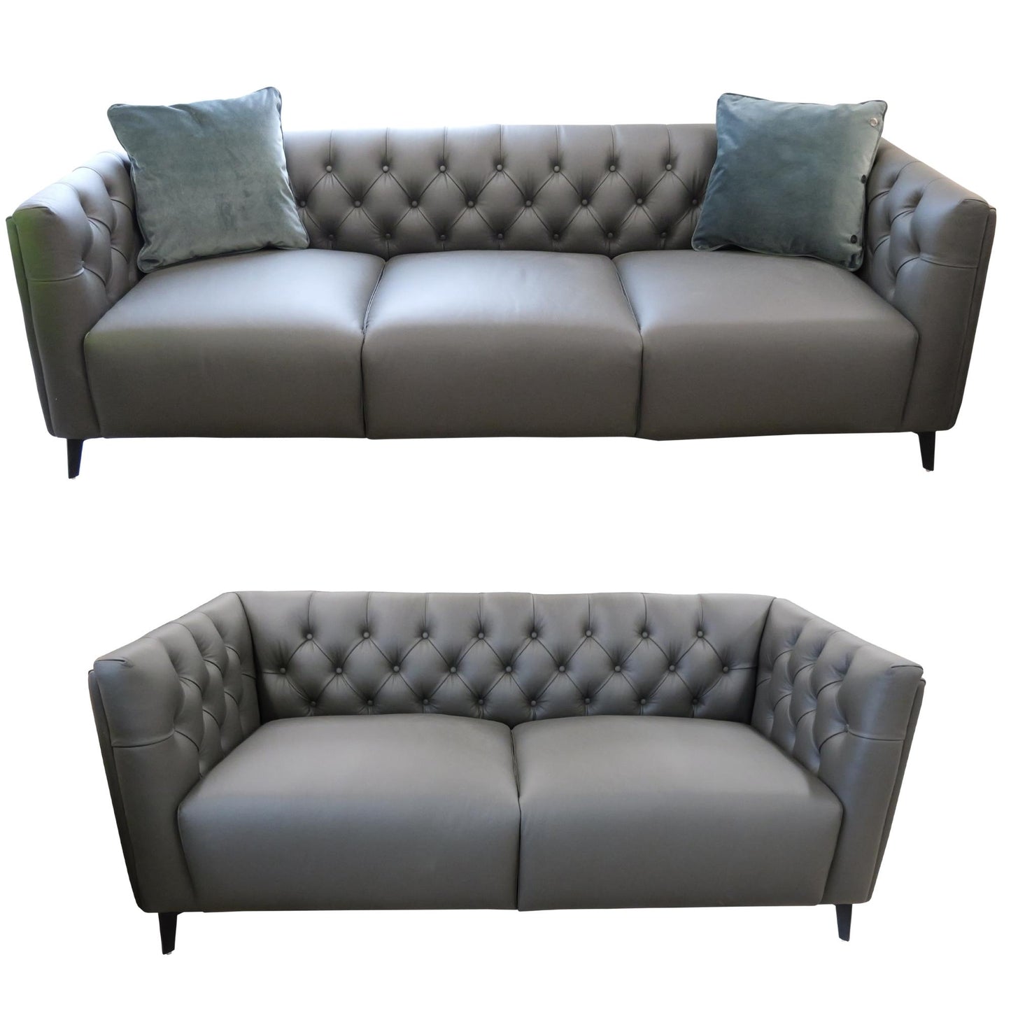 Luxe 2pc Genuine Forli Leather Sofa Set 2.5-3.5 Seater -Dark Grey
