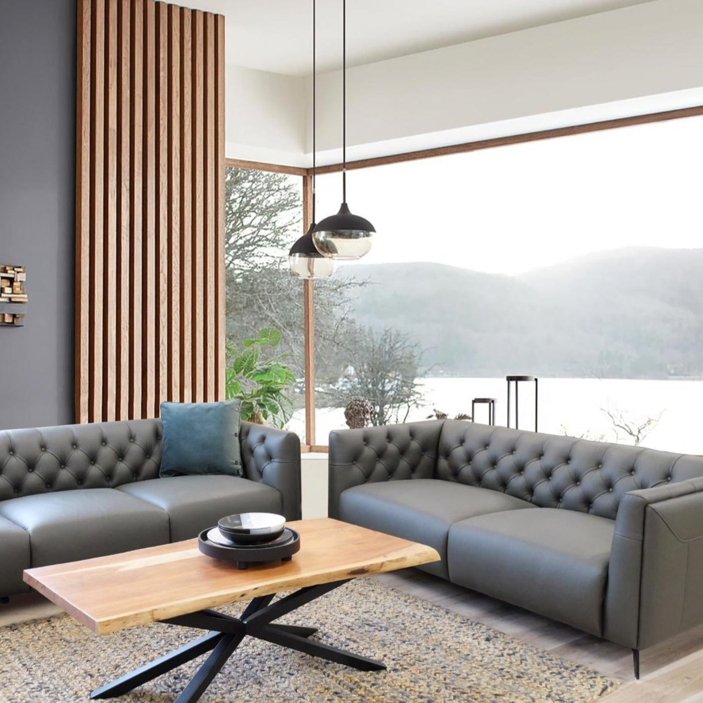 Luxe 2pc Genuine Forli Leather Sofa Set 2.5-3.5 Seater -Dark Grey