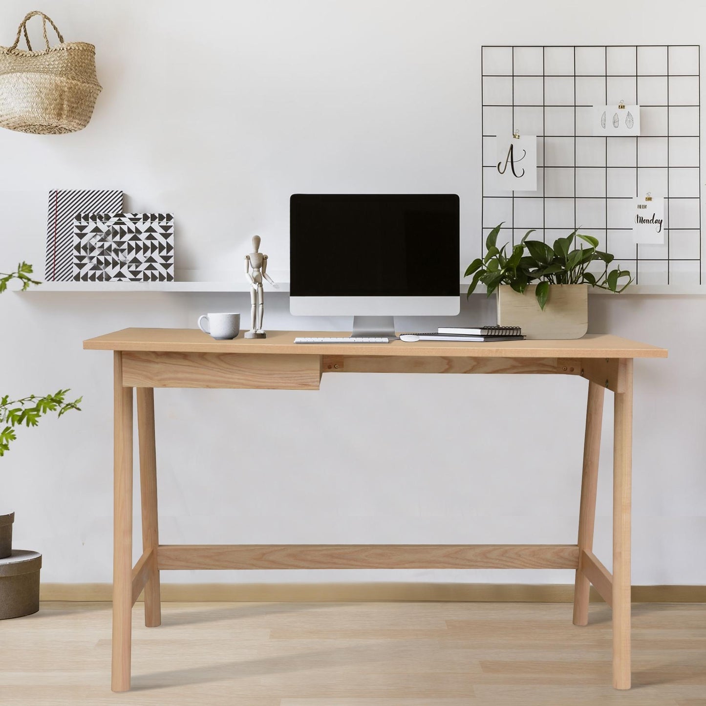 Mindil Office Desk Solid Wooden Timber Frame - Ash Natural