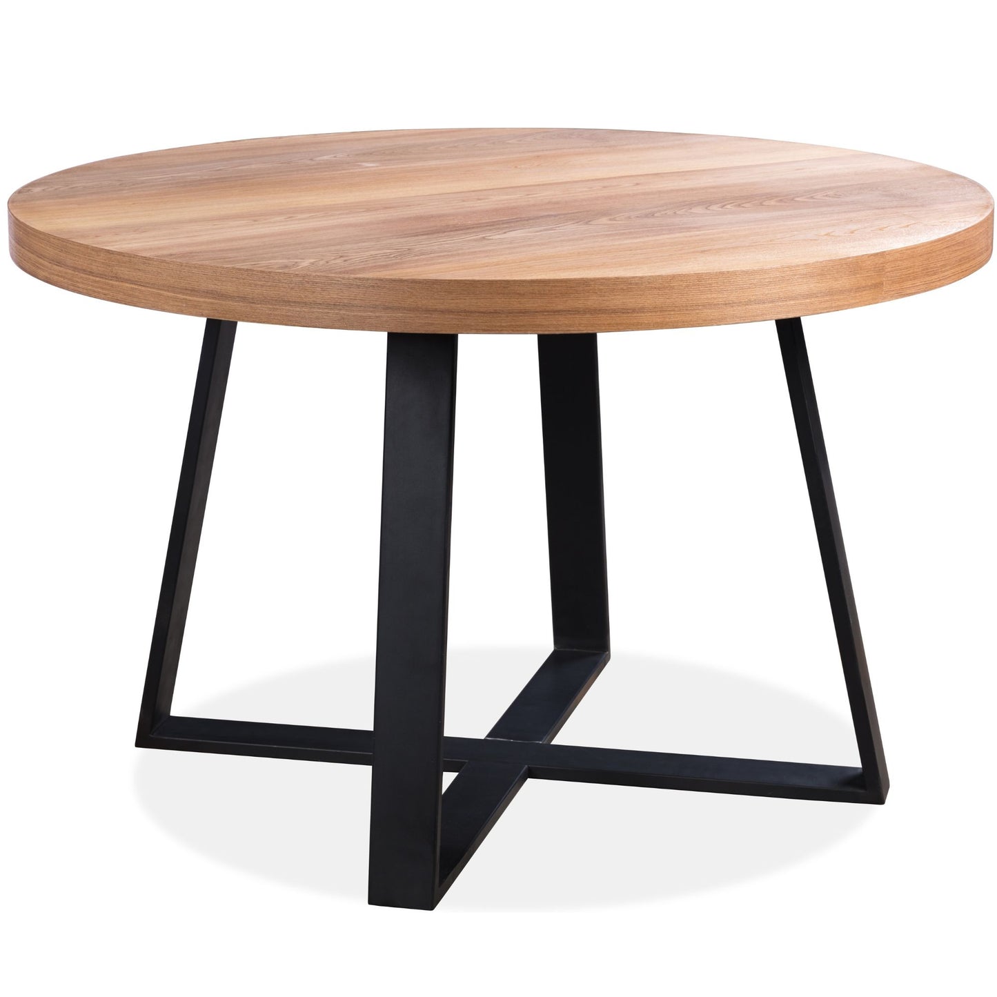 Elm Timber Wood Round Dining Table with Black Metal Leg 120cm - Natural