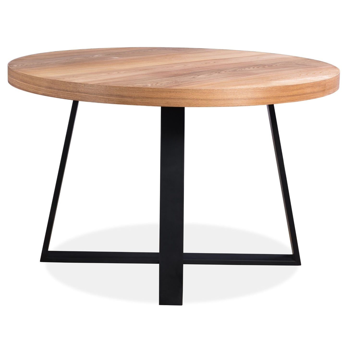 Elm Timber Wood Round Dining Table with Black Metal Leg 120cm - Natural