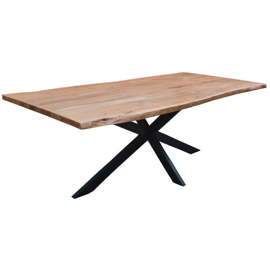 Solid Acacia Timber Wood Metal Leg Dining Table 210cm  - Natural & Black