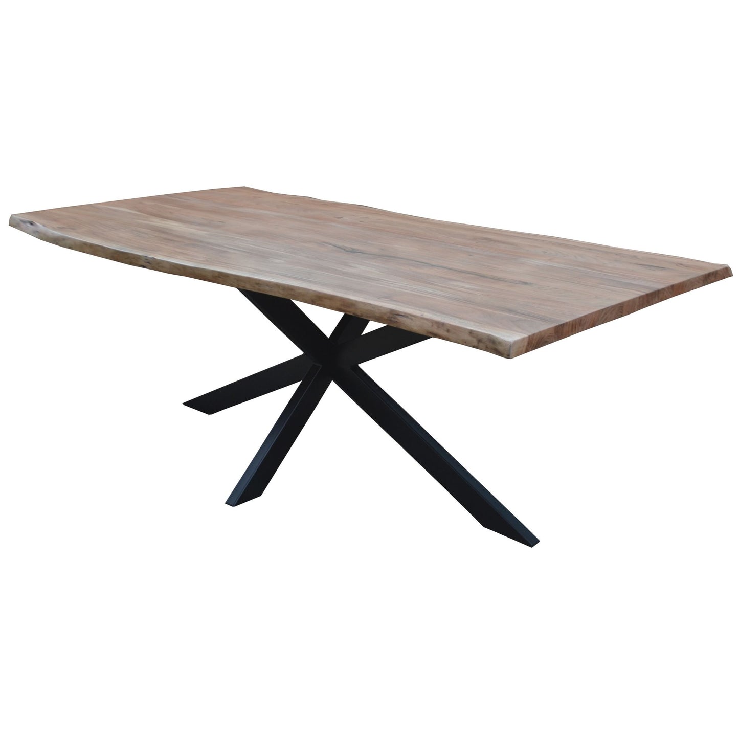 Solid Acacia Timber Wood Metal Leg Dining Table 210cm  - Natural & Black