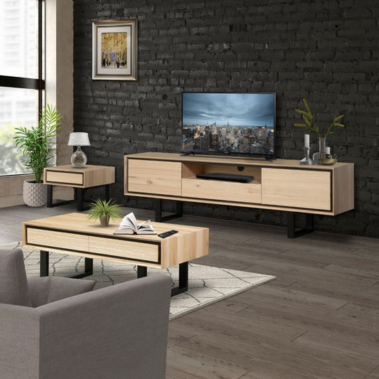 Entertainment Unit Solid Messmate Timber Wood 210cm - Natural