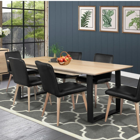 Aconite Solid Messmate Timber Wood with Black Metal Leg Dining Table 210cm  - Natural