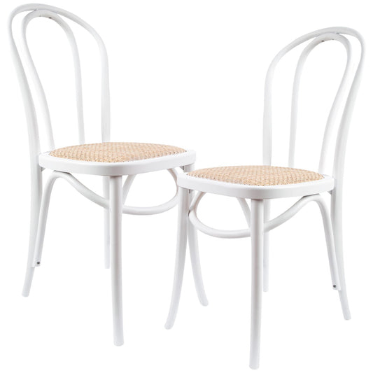Azalea Arched Back Dining Chair Set of 2 Solid Elm Timber Wood Rattan Seat - White