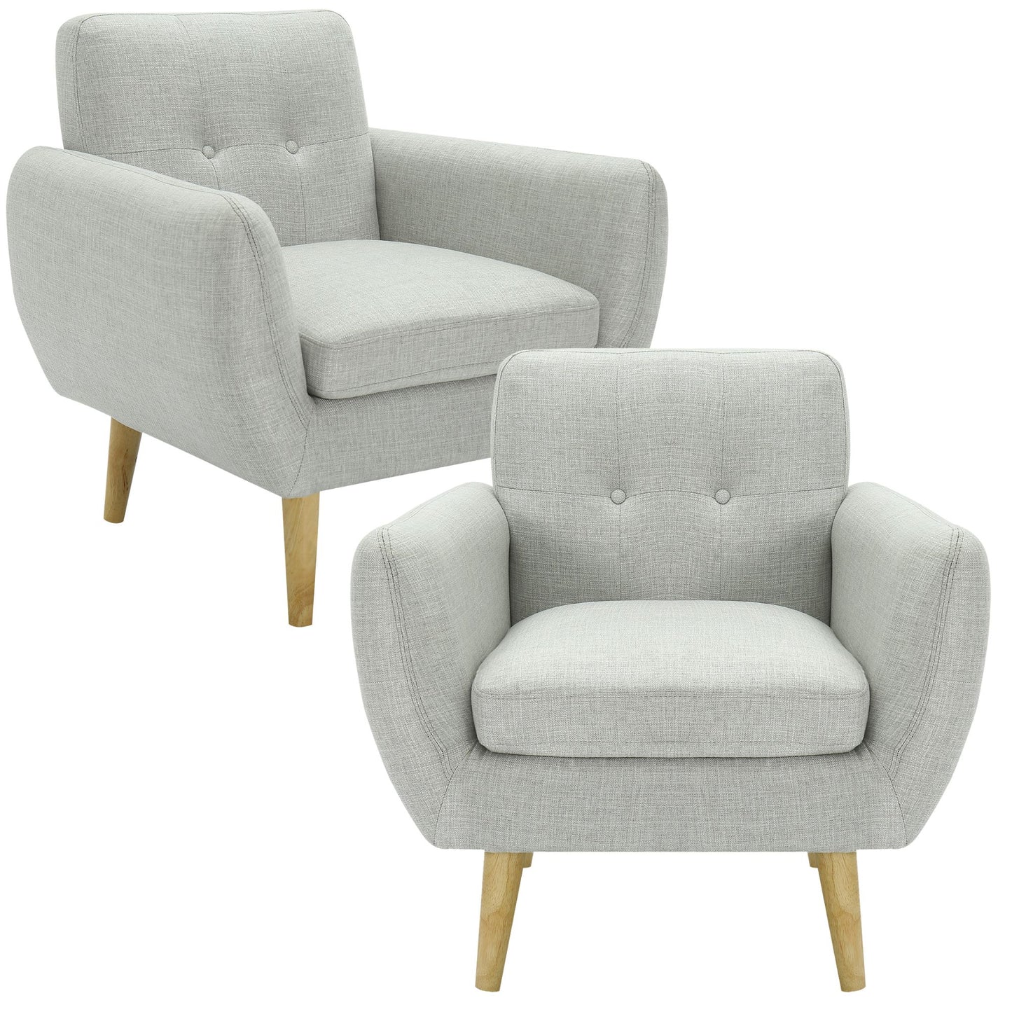 Set of 2 Single Seater Armchairs - Light Grey