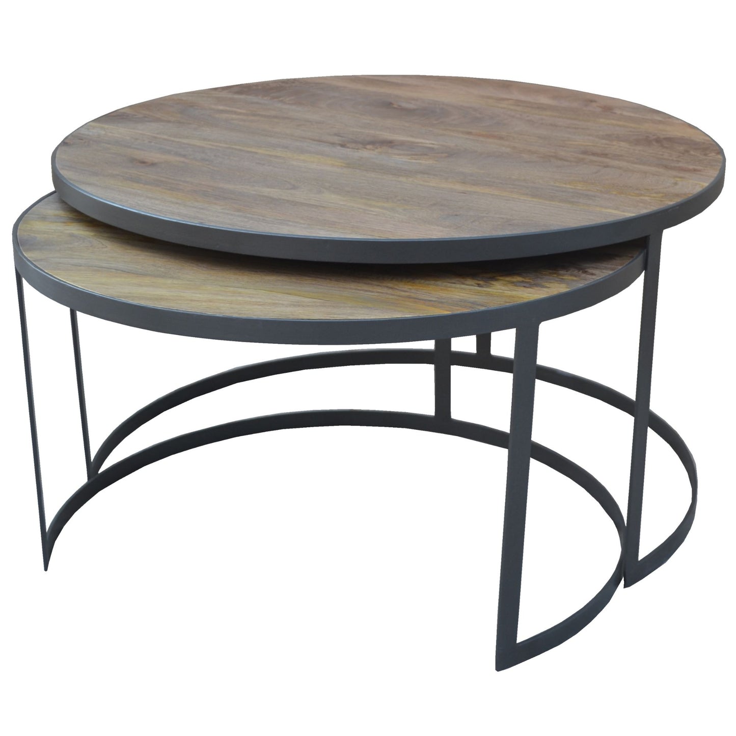 2pc Mango Wood and Metal Round Nesting 80cm Coffee Table - Natural