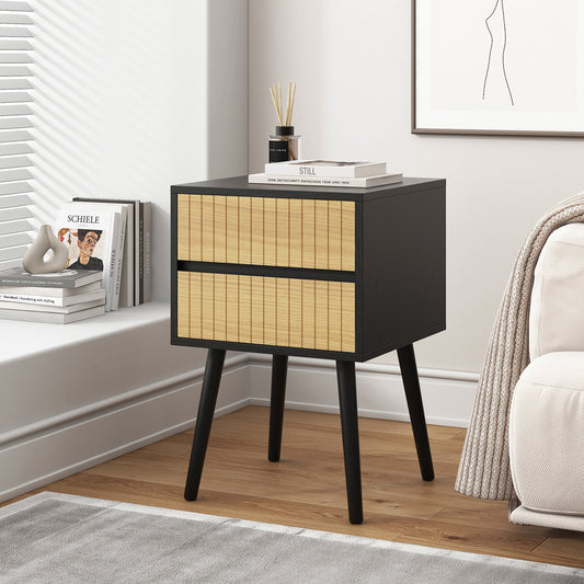 Oslo Bedside Table with 2 Drawer in Black & Natural