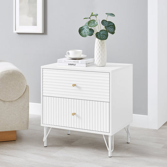 Lisa Wavy Fluted Bedside Table in White