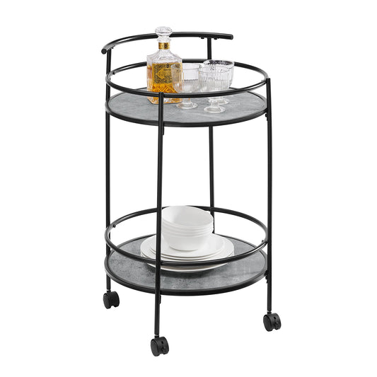 Carlly 2 Tiers Kitchen Rolling Bar Cart In Concrete Grey