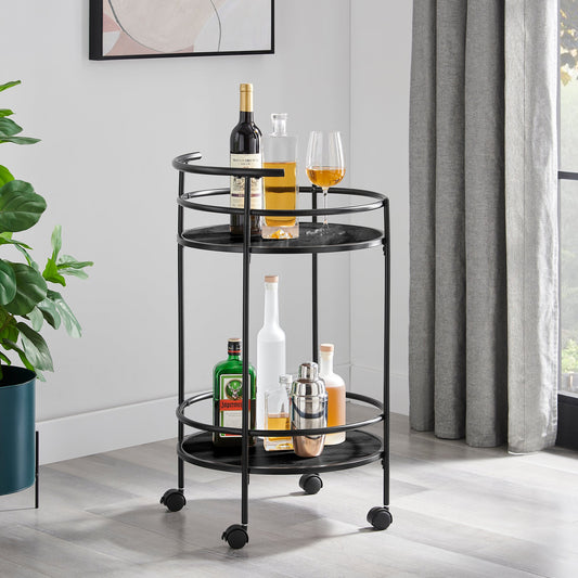 Carlly 2 Tiers Kitchen Rolling Bar Cart In Black