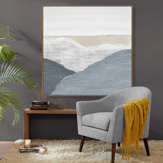 100X100cm Whispering Peaks of Tranquility Dark Wood Framed Hand Painted Canvas Wall Art