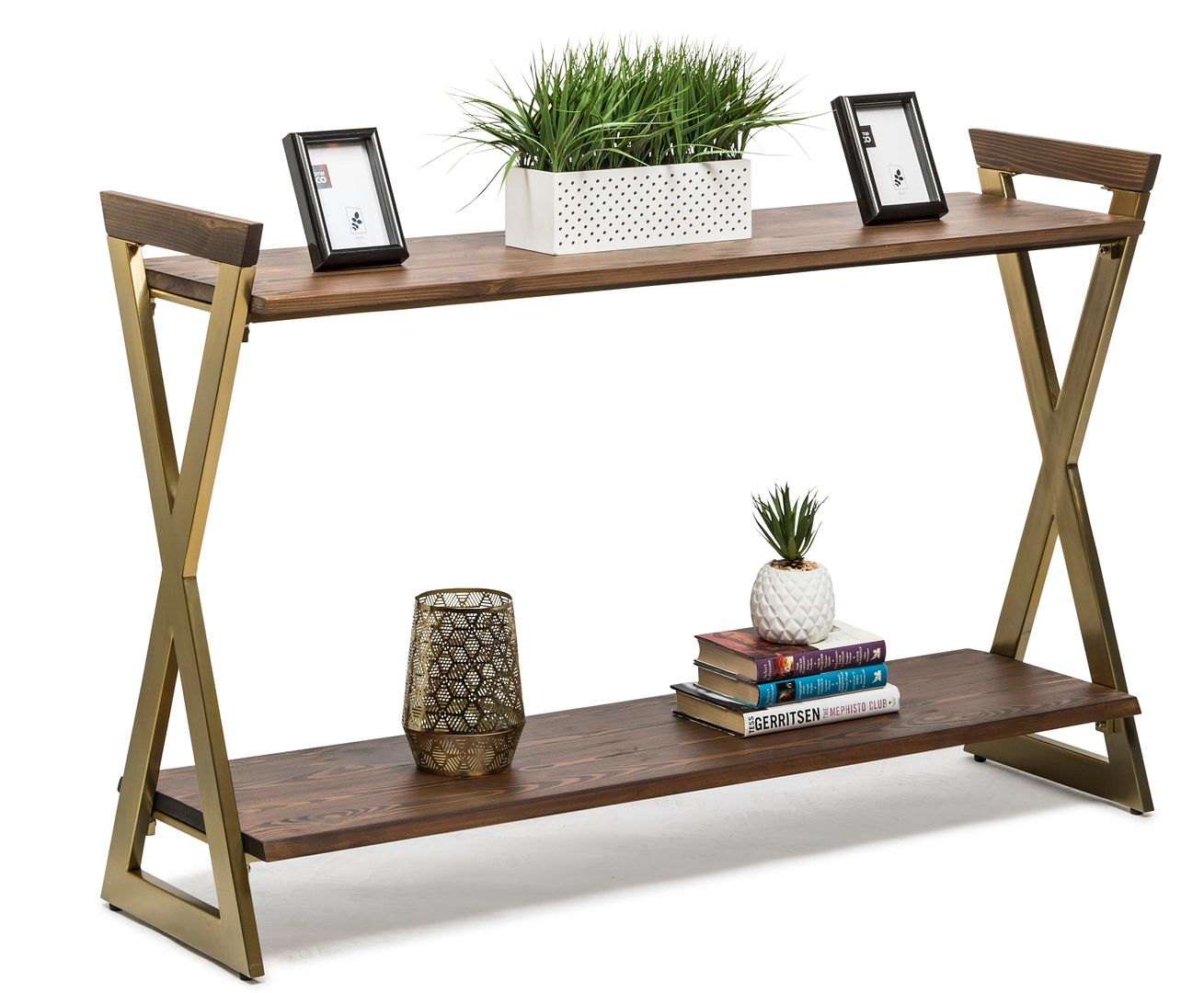 Wooden Entryway Table with Shelves